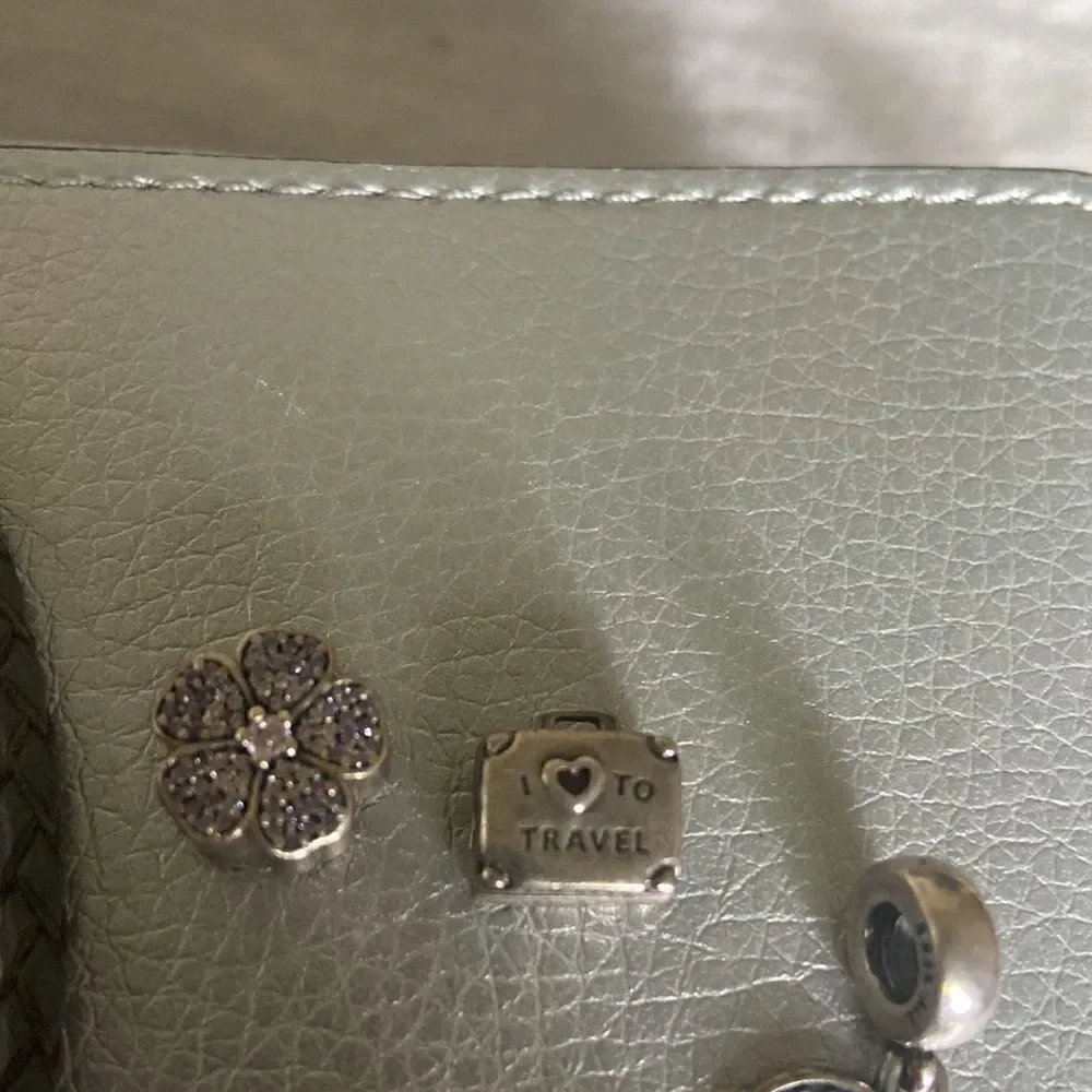 Pandora silver gray bracelet 7 pendants and box